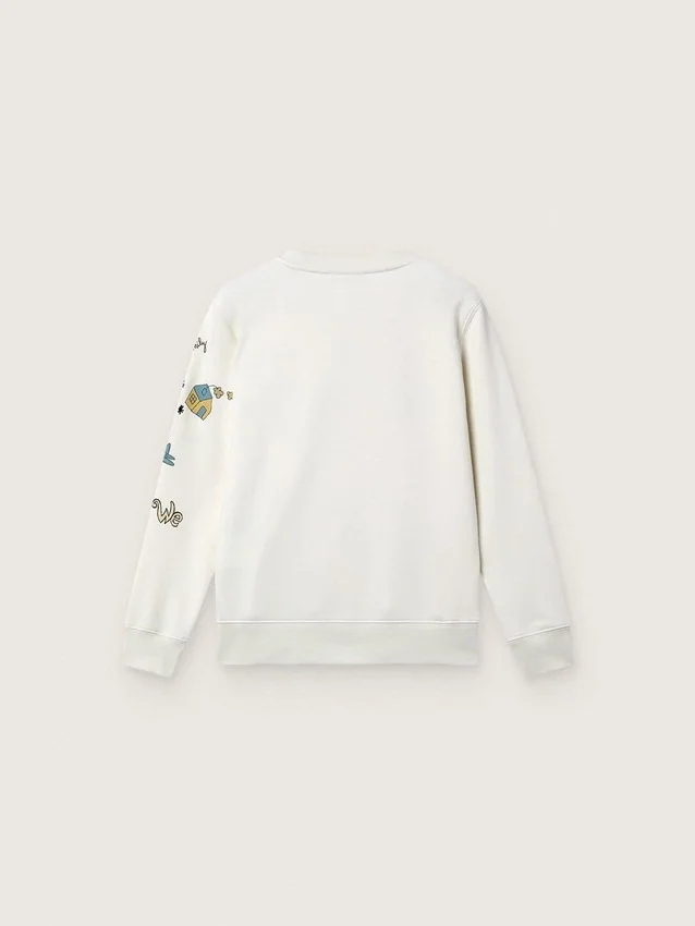 Sudadera unisex Journey en mezcla de algodón blanco con estampado de garabatos