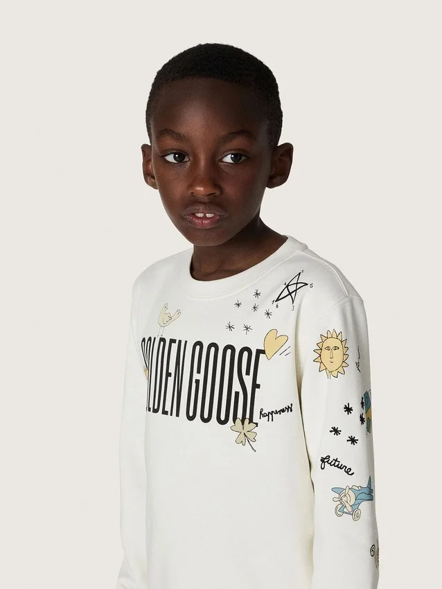 Sudadera unisex Journey en mezcla de algodón blanco con estampado de garabatos