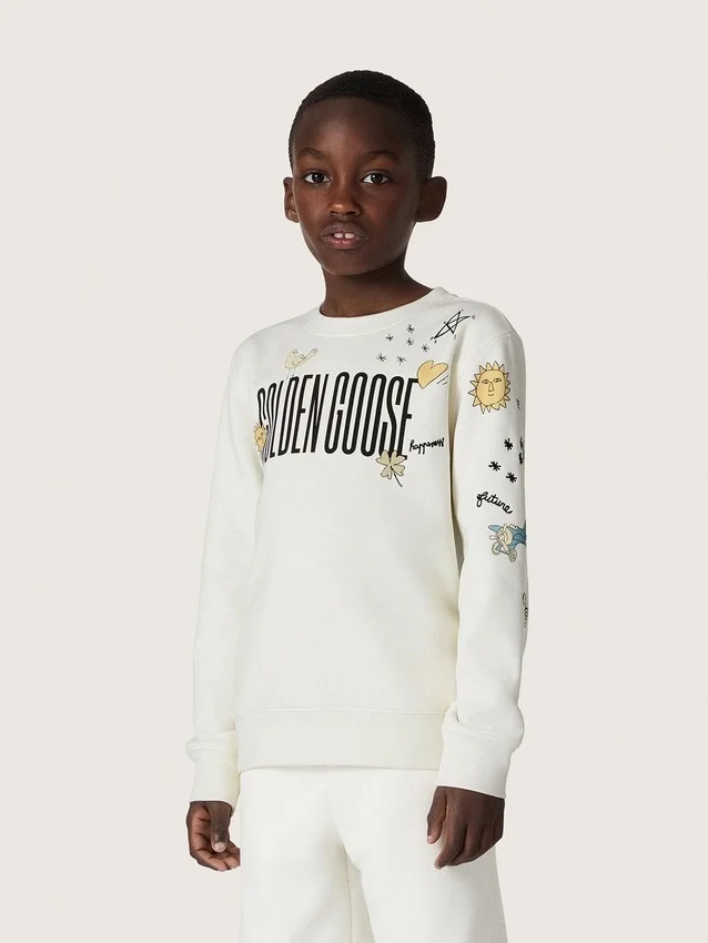 Sudadera unisex Journey en mezcla de algodón blanco con estampado de garabatos