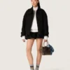 Minifalda para mujer en sarga de algodón negra con bordado floral de lentejuelas