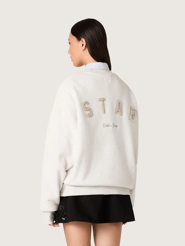 Sudadera unisex Star de algodón gris con bordados y cristales