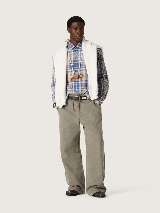 Camisas oversize para hombre de algodón a cuadros en índigo y beige
