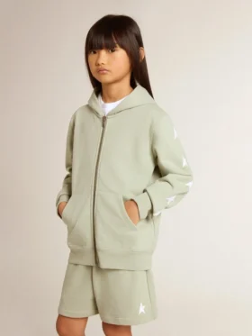 Sudadera verde claro con cierre de cremallera