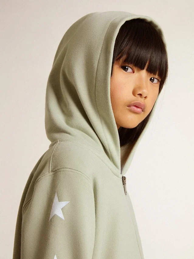 Sudadera verde claro con cierre de cremallera
