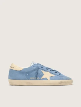 Super-Star en gamuza azul claro con estrella y lengüeta del talón de cuero beige