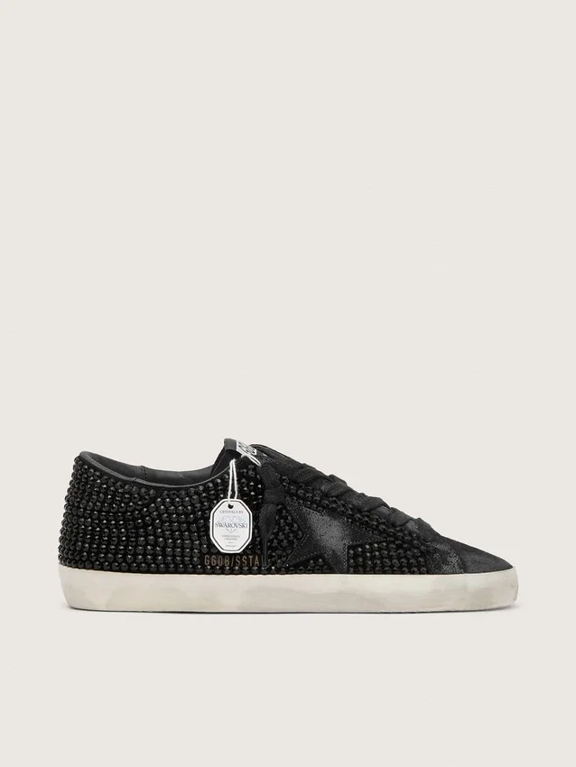 Super-Star en gamuza negra con cristales Swarovski y estrella de gamuza negra