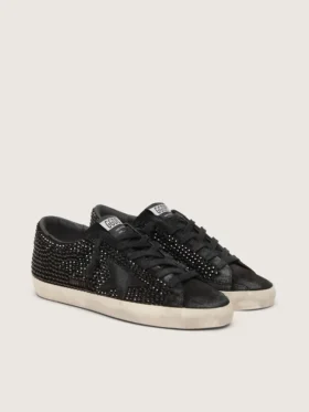 Super-Star en gamuza negra con cristales Swarovski y estrella de gamuza negra
