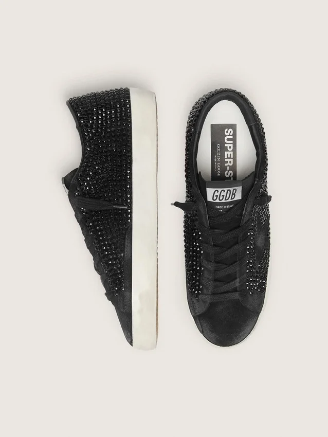 Super-Star en gamuza negra con cristales Swarovski y estrella de gamuza negra