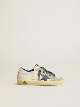 Super-Star Junior con estrella de cuero azul e inserciones de gamuza gris hielo