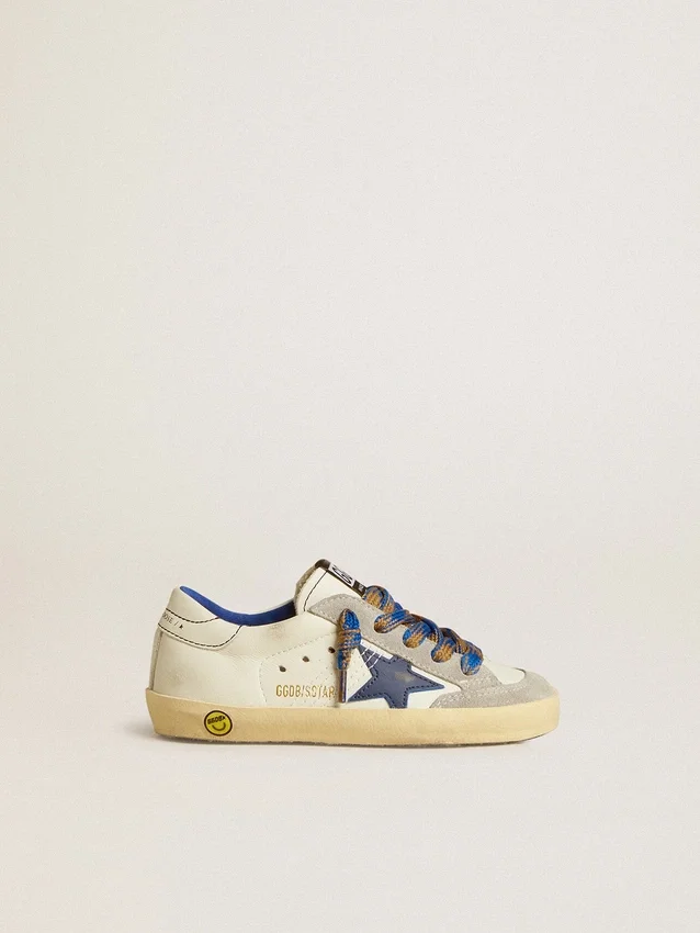 Super-Star Junior con estrella de cuero azul e inserciones de gamuza gris hielo