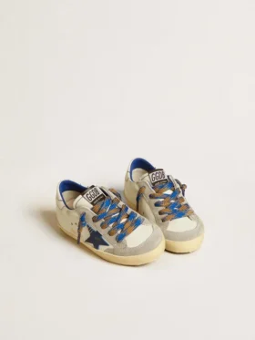 Super-Star Junior con estrella de cuero azul e inserciones de gamuza gris hielo
