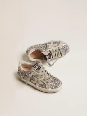 Super-Star Junior con purpurina plateada y detalles de gamuza