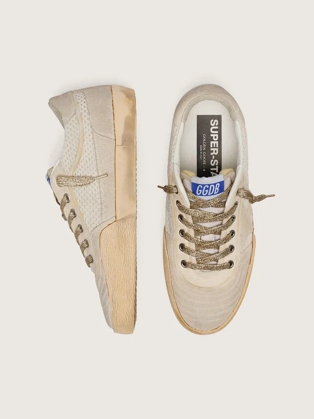 Super-Star LAB para hombre en blanco y beige, de malla y gamuza