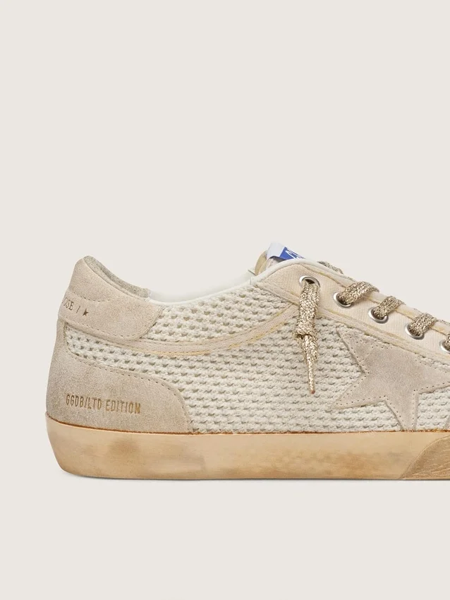 Super-Star LAB para hombre en blanco y beige, de malla y gamuza