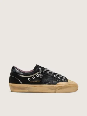 Super-Star LAB para hombre en gamuza laminada negra y nylon con estrella en relieve y cordones con cristales