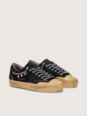 Super-Star LAB para hombre en gamuza laminada negra y nylon con estrella en relieve y cordones con cristales