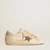Super-Star LTD en cuero con estrella de gamuza beige y tachuelas de Swarovski