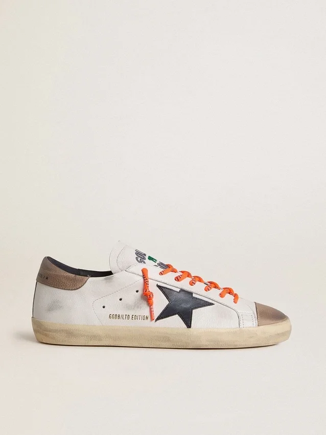 Super-Star LTD para hombre en cuero con estrella de cuero negro y lengüeta del talón de cuero beige