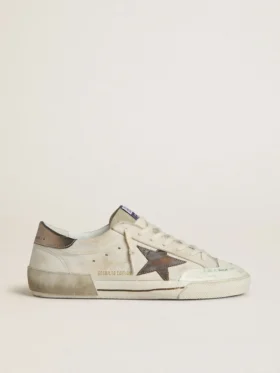 Super-Star LTD para hombre en gamuza con estrella de cuero marrón y lengüeta en el talón de cuero metalizado