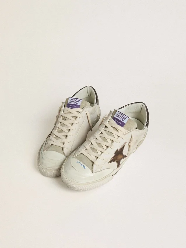 Super-Star LTD para hombre en gamuza con estrella de cuero marrón y lengüeta en el talón de cuero metalizado