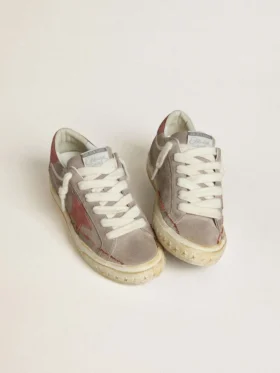 Super-Star LTD para hombre en gamuza gris con estrella y lengüeta del talón de gamuza encerada roja