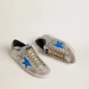 Super-Star LTD para hombre en gamuza plateada metalizada con estrella de cuero y lengüeta del talón de gamuza
