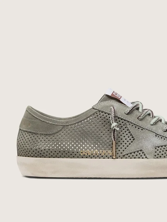 Super-Star LTD para hombre en gamuza verde perforada con estrella de gamuza a juego