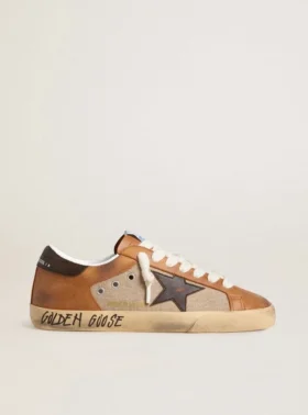 Super-Star LTD para hombre en lana beige con estrella de cuero marrón e inserciones color camello