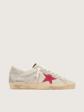 Super-Star LTD para hombre en piel de potro blanca con estrella de gamuza roja
