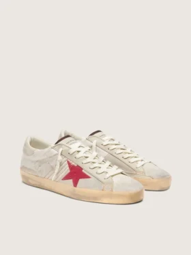 Super-Star LTD para hombre en piel de potro blanca con estrella de gamuza roja