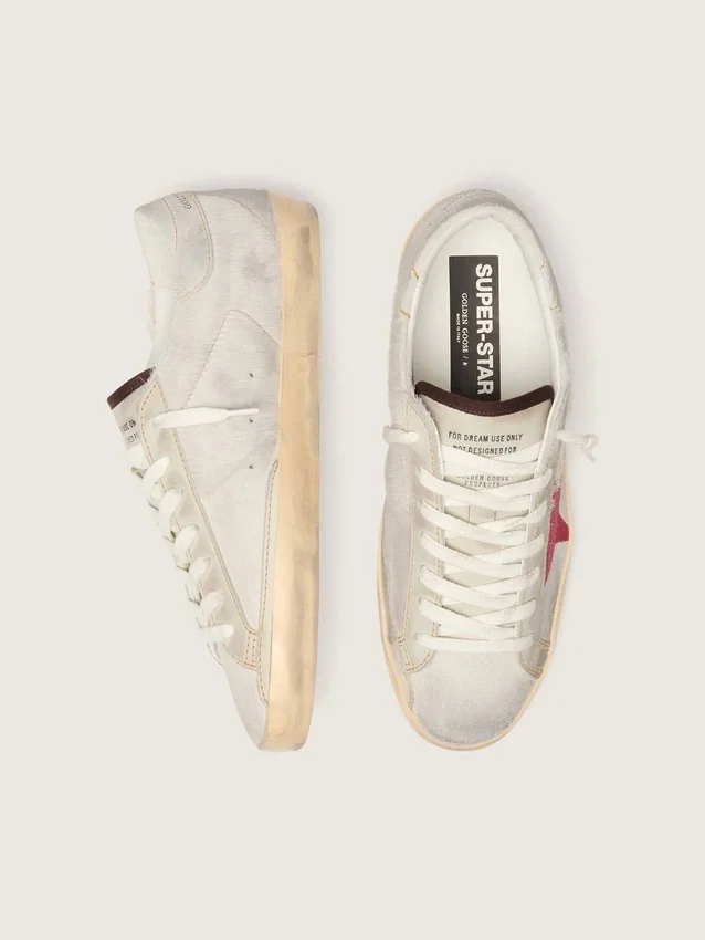 Super-Star LTD para hombre en piel de potro blanca con estrella de gamuza roja