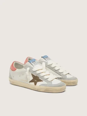 Super-Star LTD para mujer en cuero blanco con estrella de bronce metalizado