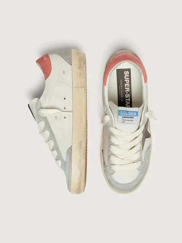 Super-Star LTD para mujer en cuero blanco con estrella de bronce metalizado