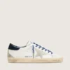 Super-Star LTD para mujer en cuero blanco con estrella de gamuza y lengüeta de talón de cuero azul
