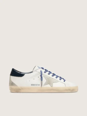 Super-Star LTD para hombre en cuero blanco con estrella de gamuza y lengüeta del talón de cuero azul