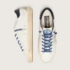 Super-Star LTD para mujer en cuero blanco con estrella de gamuza y lengüeta de talón de cuero azul