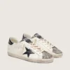 Super-Star LTD para mujer en cuero blanco con estrella negra y detalles de piel de potro