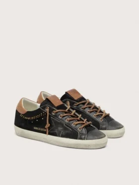 Super-Star LTD para mujer en cuero negro con purpurina y estrella de cuero negro