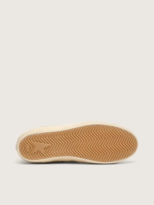 Super-Star LTD para mujer en gamuza color perla con estrella dorada y bordado de cuentas