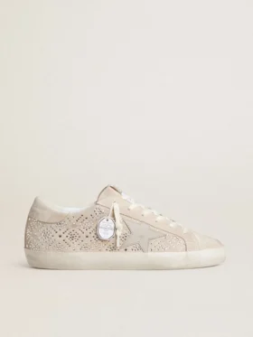 Super-Star LTD para mujer en gamuza con cristales Swarovski y estrella de cuero gris hielo