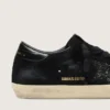 Super-Star LTD para mujer en gamuza negra con estrella negra con purpurina y lengüeta del talón de cuero negro