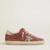 Super-Star LTD para mujer en gamuza roja con estrella plateada brillante y lengüeta del talón de cuero laminado