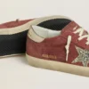 Super-Star LTD para mujer en gamuza roja con estrella plateada brillante y lengüeta del talón de cuero laminado