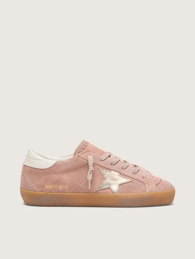Super-Star LTD para mujer en gamuza rosa con estrella de cuero metalizado platino