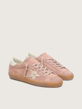 Super-Star LTD para mujer en gamuza rosa con estrella de cuero metalizado platino