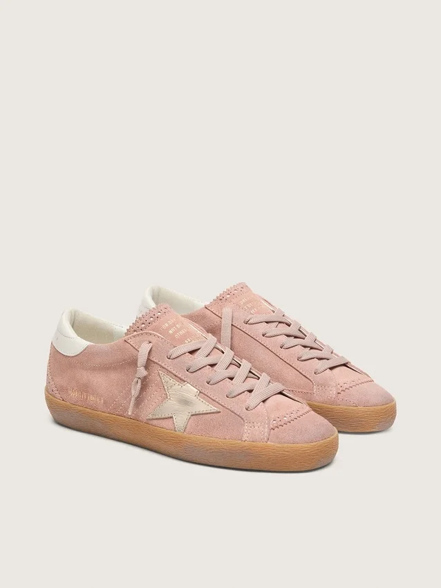 Super-Star LTD para mujer en gamuza rosa con estrella de cuero metalizado platino