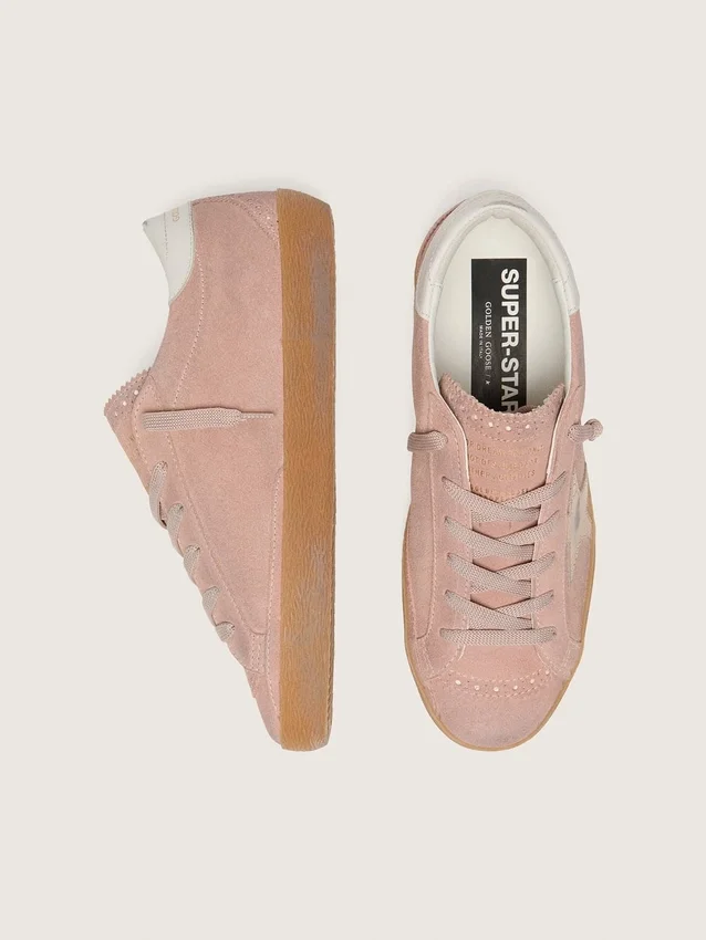 Super-Star LTD para mujer en gamuza rosa con estrella de cuero metalizado platino