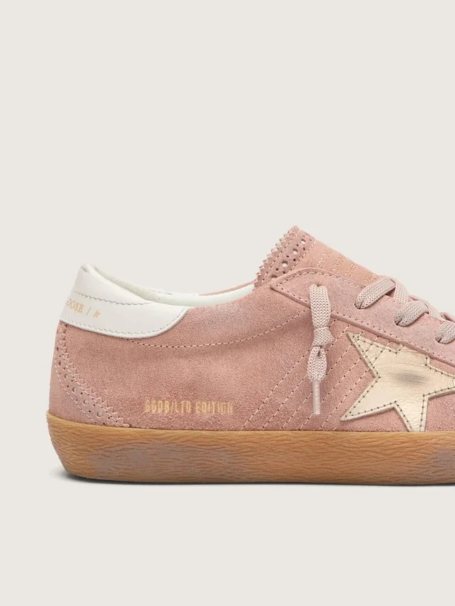 Super-Star LTD para mujer en gamuza rosa con estrella de cuero metalizado platino