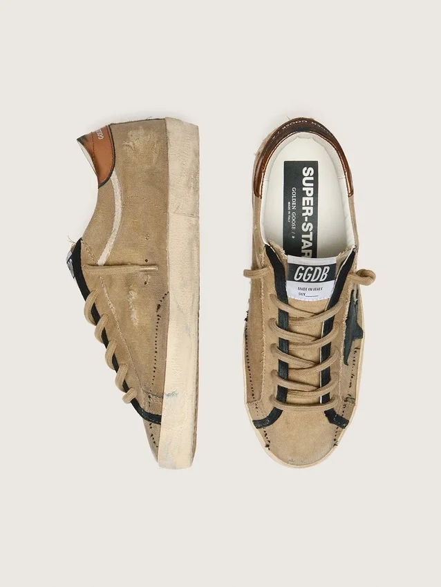 Super-Star LTD para mujer en lona beige con estrella de cuero negro