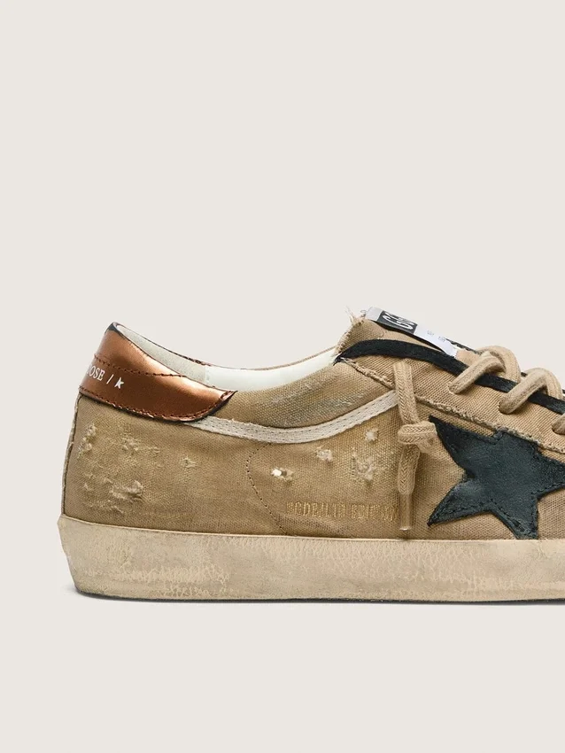 Super-Star LTD para mujer en lona beige con estrella de cuero negro